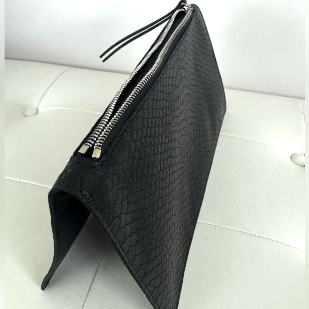 Black Croc-Embossed Zip Clutch